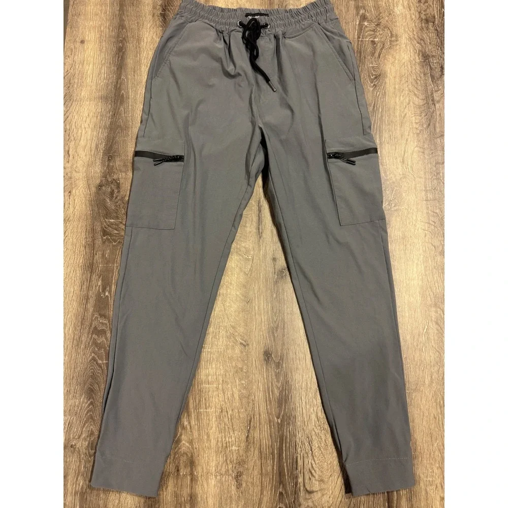 Aeropostale Mens Grey Tech Cargo Jogger Pants Size S Drawstring Tapered Leg